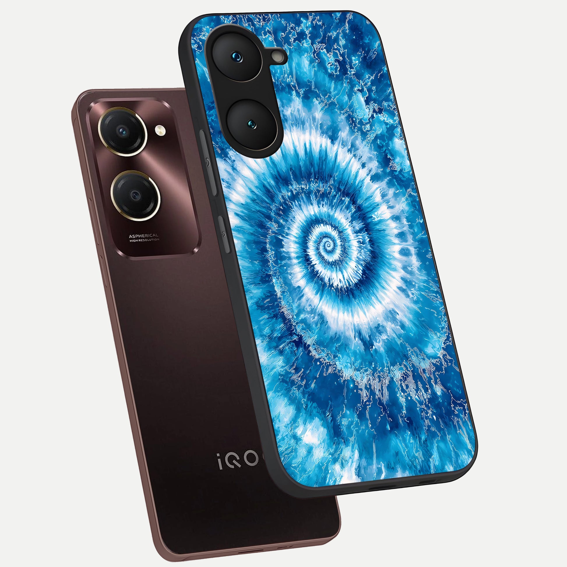  Blue Galaxy Wave phone case for iQOO Z9 lite showing premium glass back cover with detailed artwork