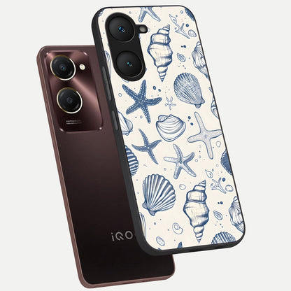  Blue Ocean Outline phone case for iQOO Z9 lite showing premium glass back cover with detailed artwork