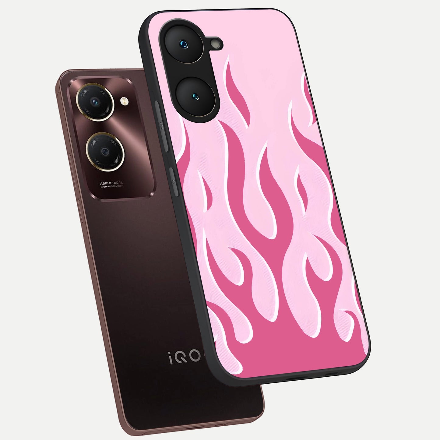  Blush Flame Energy phone case for iQOO Z9 lite showing premium glass back cover with detailed artwork