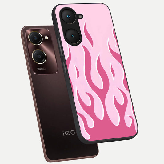  Blush Flame Energy phone case for iQOO Z9 lite showing premium glass back cover with detailed artwork