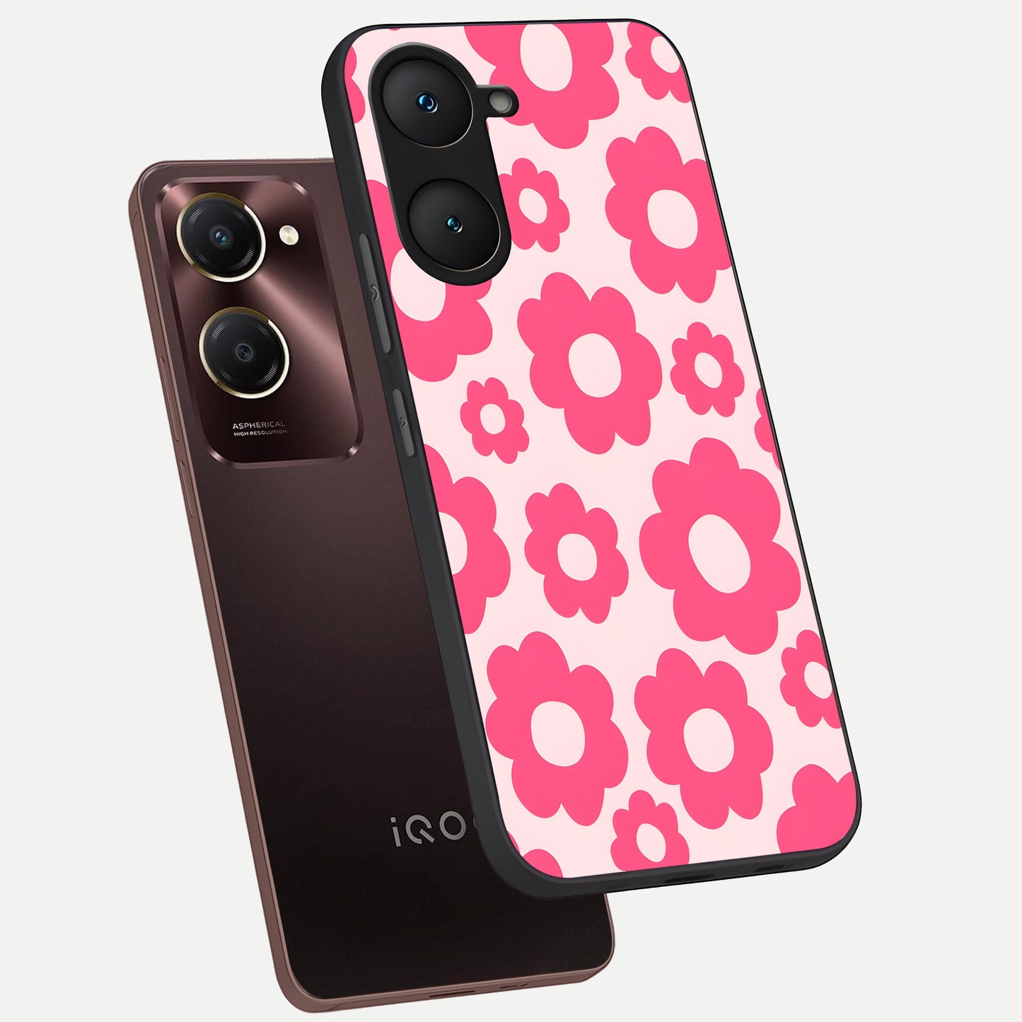  Blush Flower Pop phone case for iQOO Z9 lite showing premium glass back cover with detailed artwork
