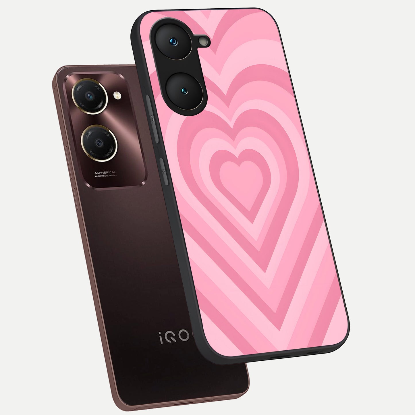  Blush Heart Waves phone case for iQOO Z9 lite showing premium glass back cover with detailed artwork
