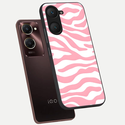  Blush Zebra Flow phone case for iQOO Z9 lite showing premium glass back cover with detailed artwork