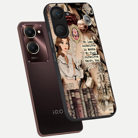  Bookish Dream World phone case for iQOO Z9 lite showing premium glass back cover with detailed artwork