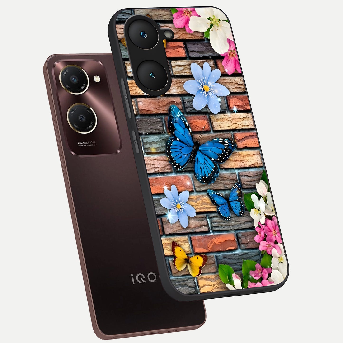  Brick Bloom Flight phone case for iQOO Z9 lite showing premium glass back cover with detailed artwork
