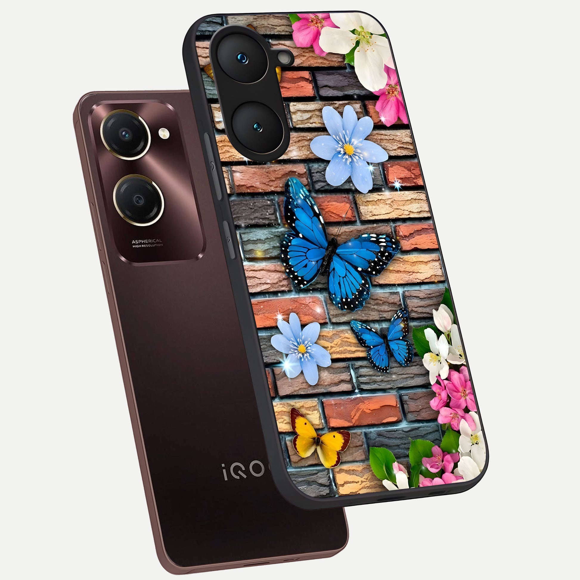  Brick Bloom Flight phone case for iQOO Z9 lite showing premium glass back cover with detailed artwork