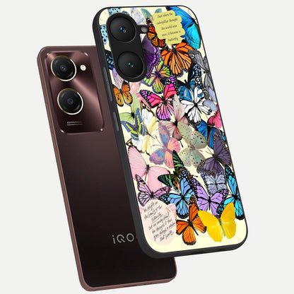  Butterflies Petal Dream phone case for iQOO Z9 lite showing premium glass back cover with detailed artwork