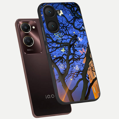  Butterfly Night Magic phone case for iQOO Z9 lite showing premium glass back cover with detailed artwork