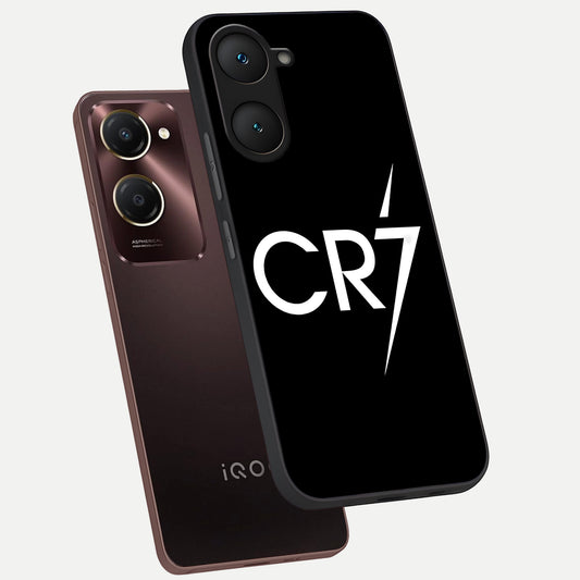  CR7 Elite Strike phone case for iQOO Z9 lite showing premium glass back cover with detailed artwork