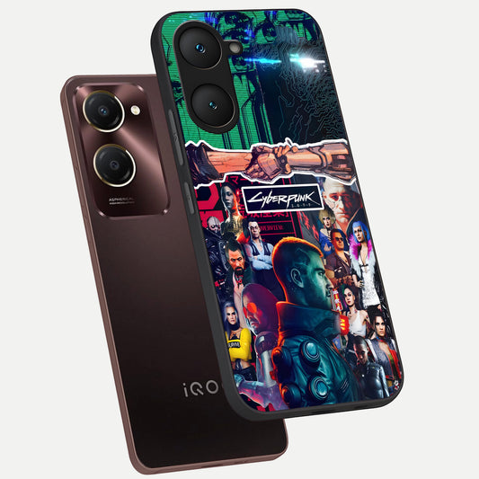  CYBERPUNK Legacy phone case for iQOO Z9 lite showing premium glass back cover with detailed artwork