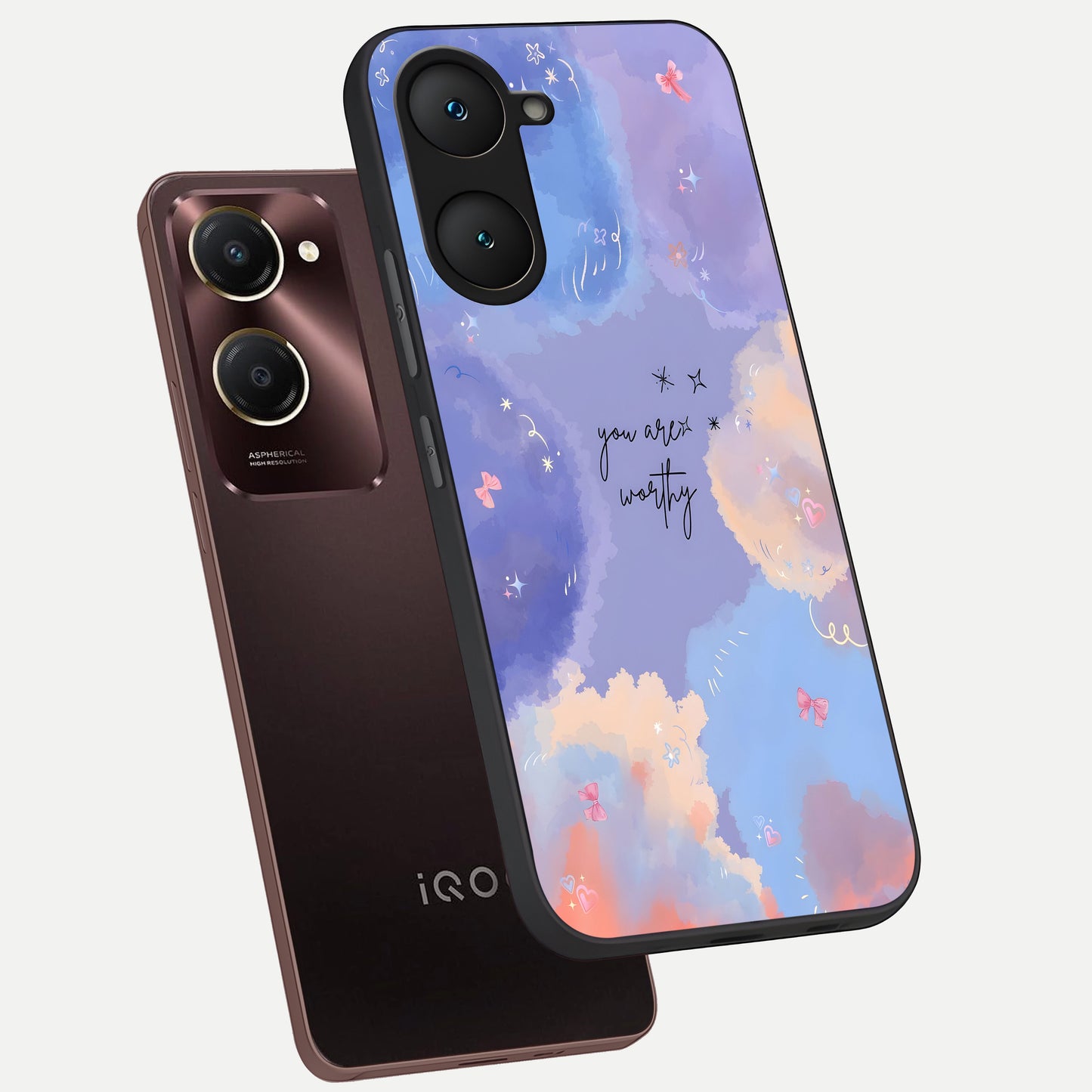  Celestial Cloud Magic phone case for iQOO Z9 lite showing premium glass back cover with detailed artwork