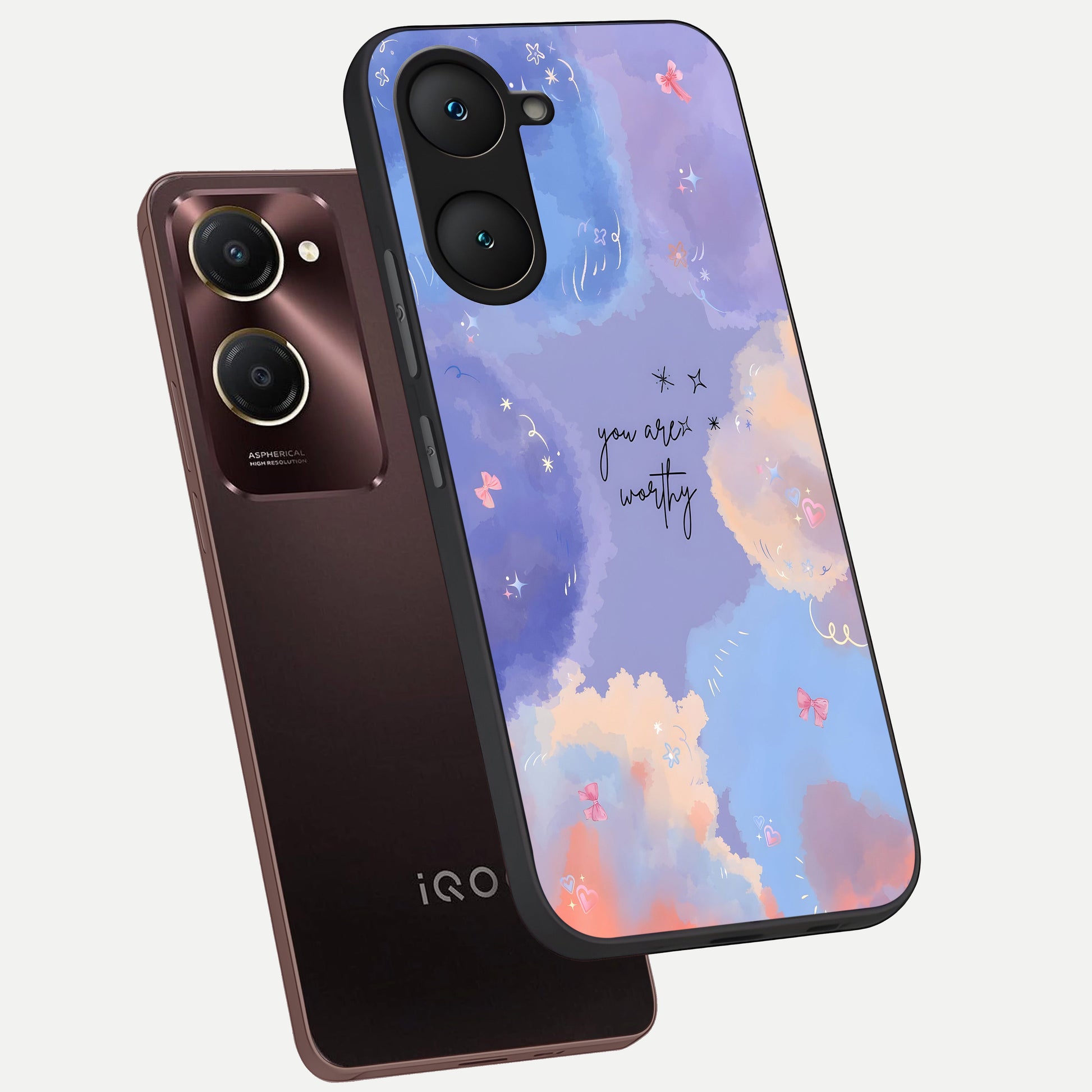  Celestial Cloud Magic phone case for iQOO Z9 lite showing premium glass back cover with detailed artwork