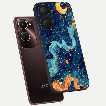  Celestial Dream Flow phone case for iQOO Z9 lite showing premium glass back cover with detailed artwork