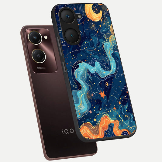  Celestial Dream Flow phone case for iQOO Z9 lite showing premium glass back cover with detailed artwork