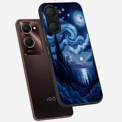  Celestial Dream Van Gogh phone case for iQOO Z9 lite showing premium glass back cover with detailed artwork