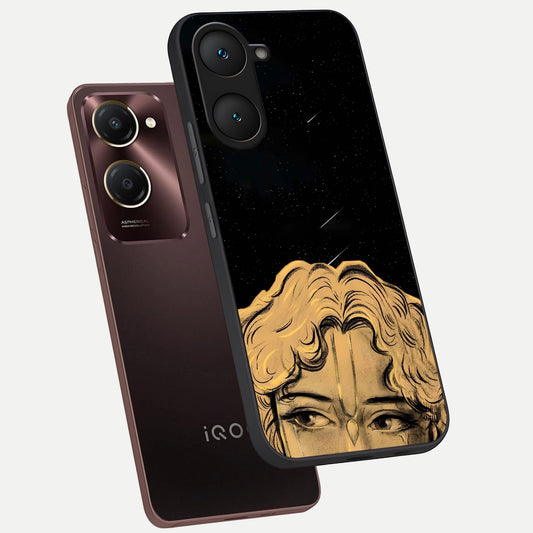  Celestial Gods Plan phone case for iQOO Z9 lite showing premium glass back cover with detailed artwork