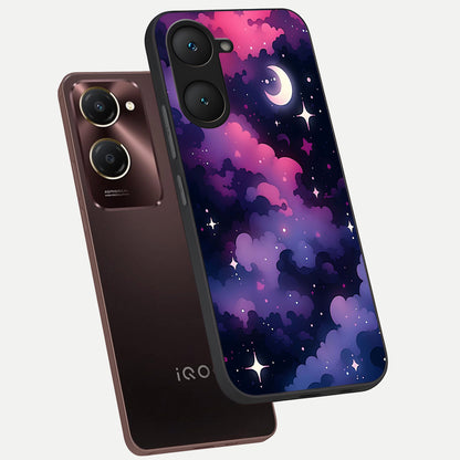  Celestial Moon Magic phone case for iQOO Z9 lite showing premium glass back cover with detailed artwork