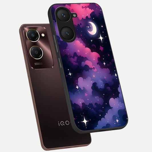  Celestial Moon Magic phone case for iQOO Z9 lite showing premium glass back cover with detailed artwork