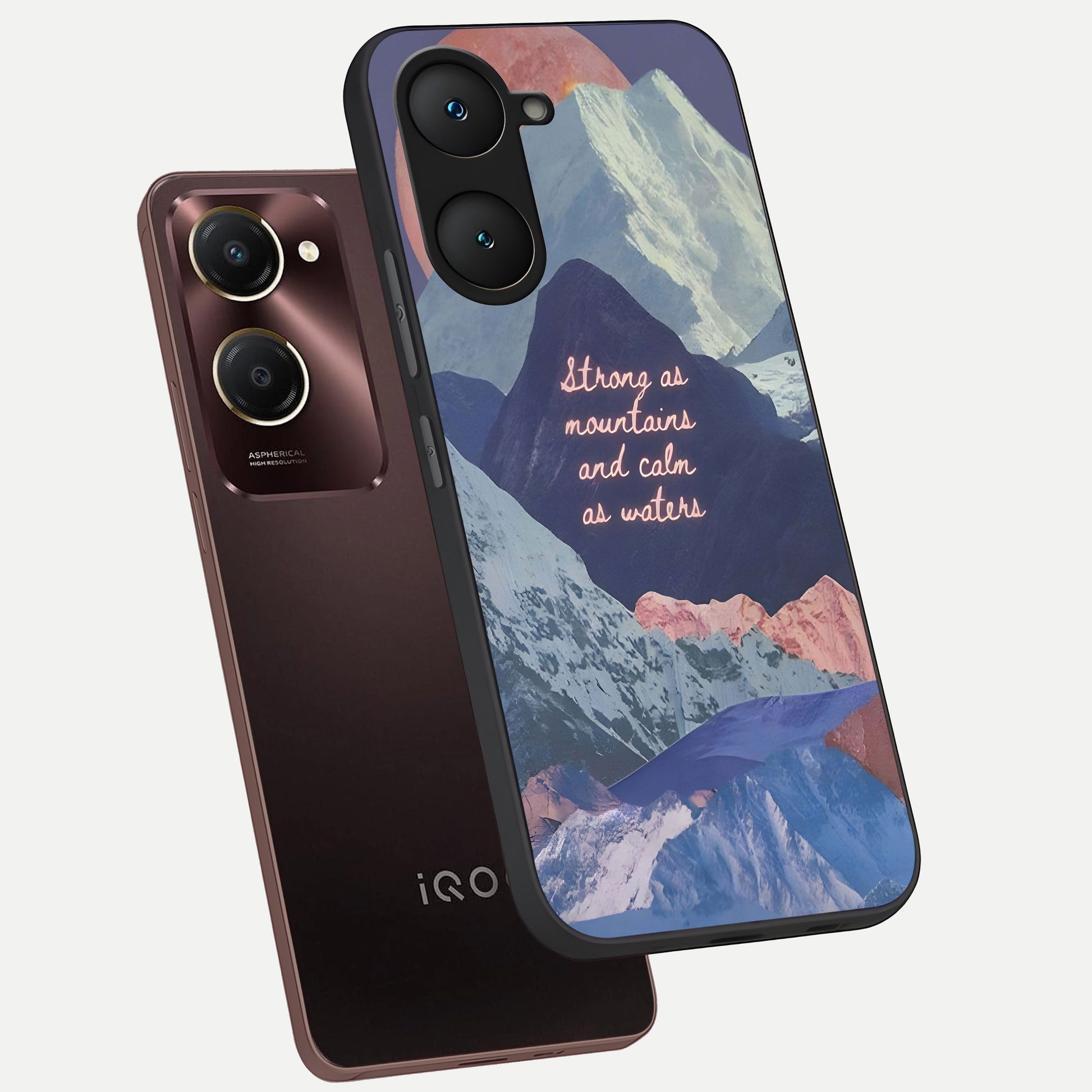  Celestial Mountain Calm phone case for iQOO Z9 lite showing premium glass back cover with detailed artwork