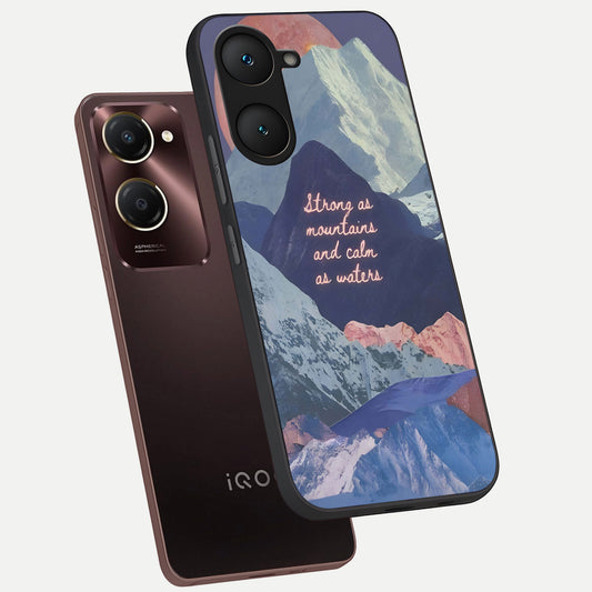  Celestial Mountain Calm phone case for iQOO Z9 lite showing premium glass back cover with detailed artwork