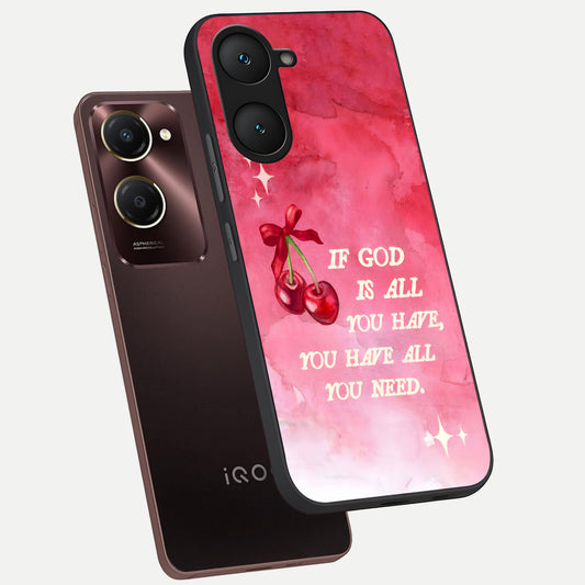  Cherry Quote phone case for iQOO Z9 lite showing premium glass back cover with detailed artwork