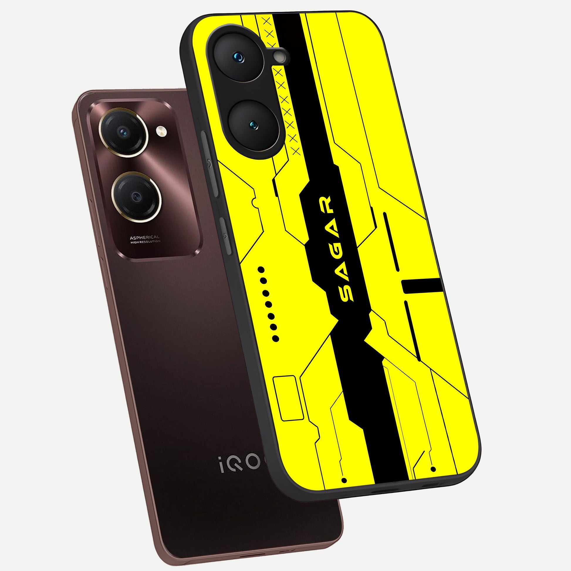  Circuit CYBERPUNK Custom Name phone case for iQOO Z9 lite showing premium glass back cover with detailed artwork