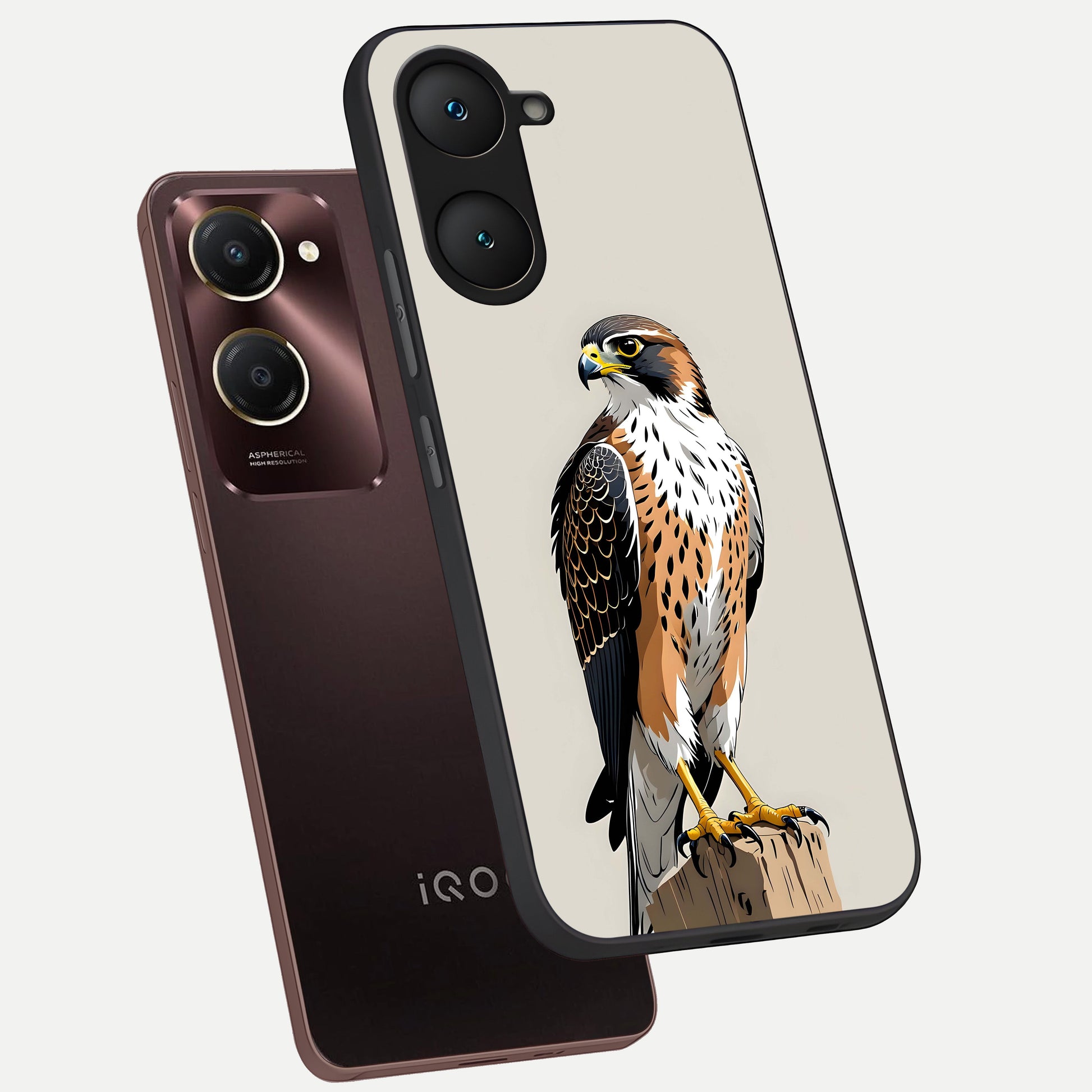  Clever Eagle phone case for iQOO Z9 lite showing premium glass back cover with detailed artwork