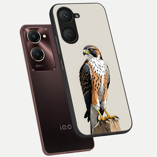  Clever Eagle phone case for iQOO Z9 lite showing premium glass back cover with detailed artwork