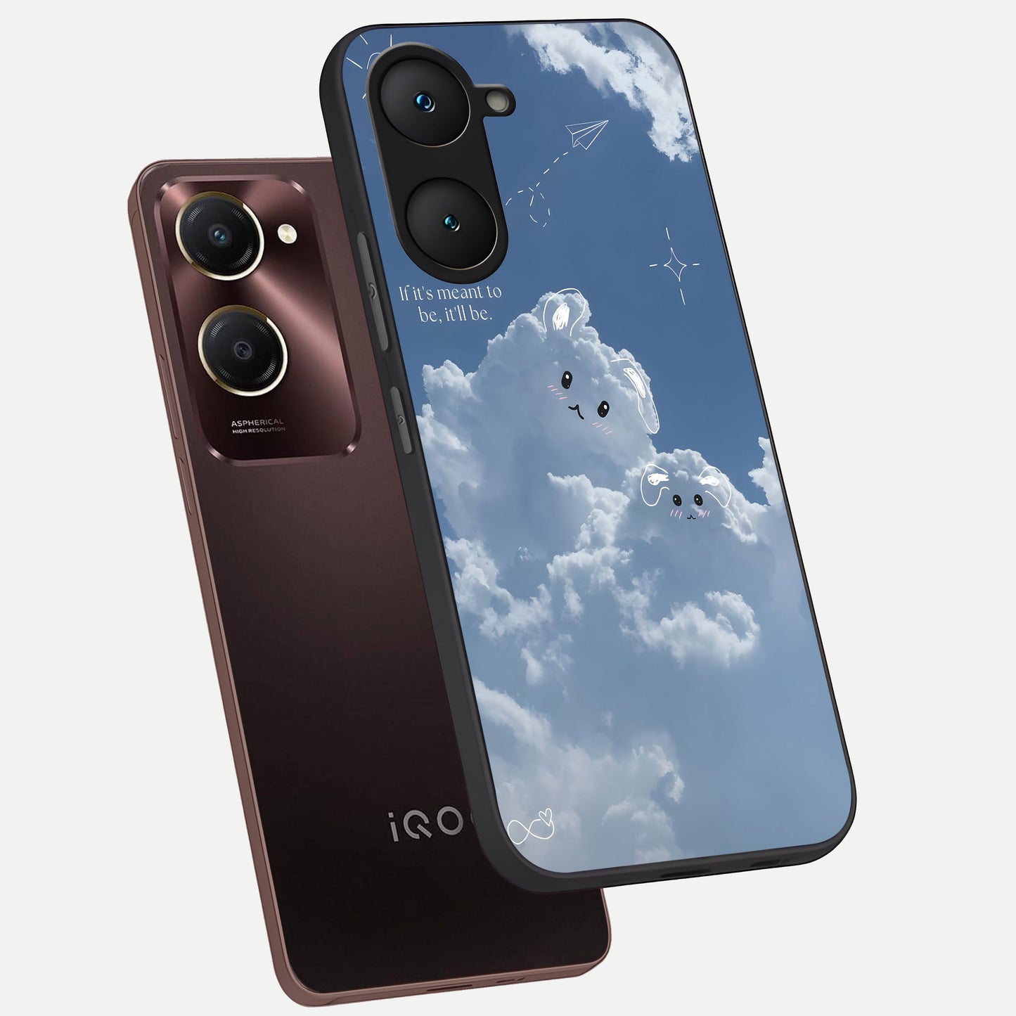  Cloud Bunny Dreams phone case for iQOO Z9 lite showing premium glass back cover with detailed artwork