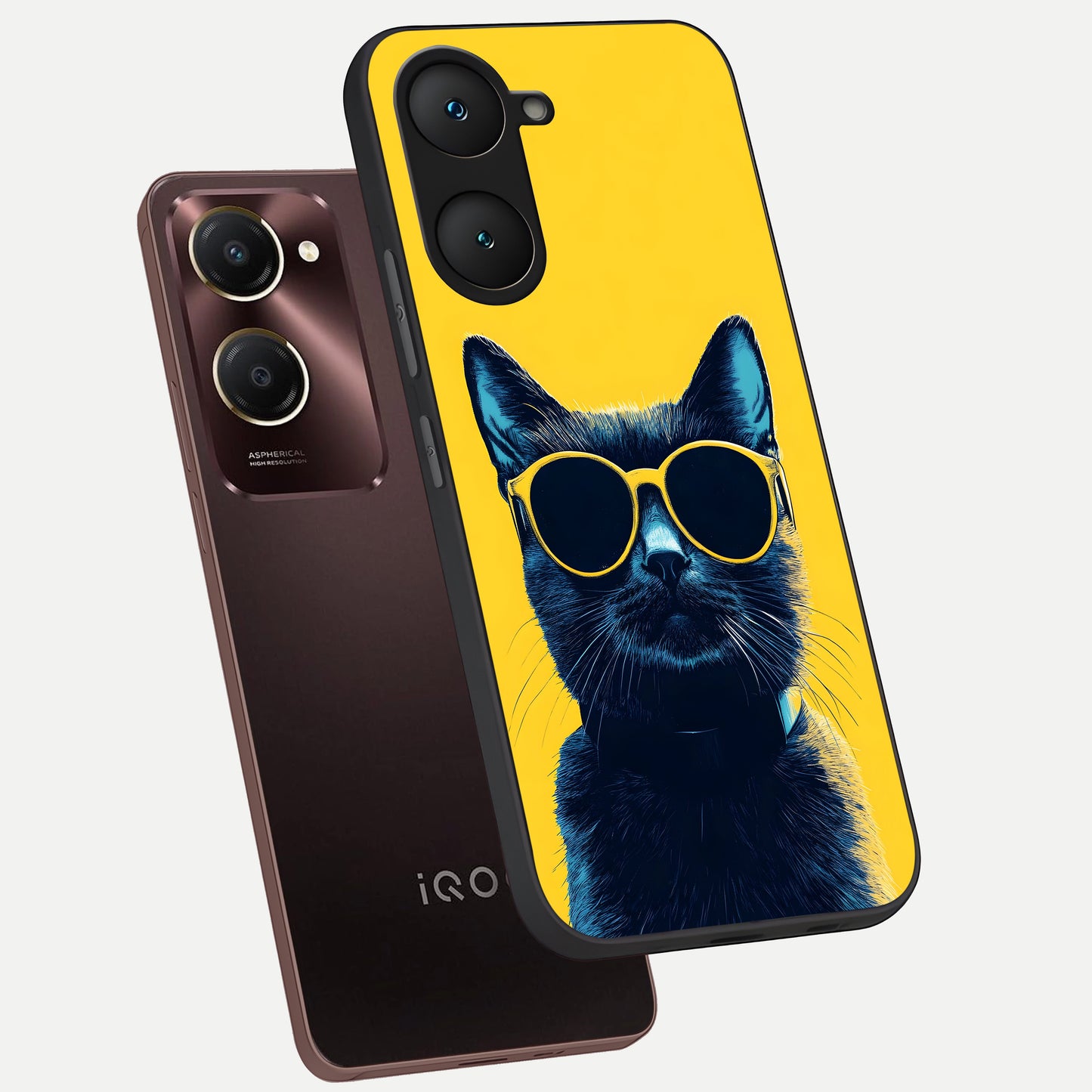  Cool Cat Vibes phone case for iQOO Z9 lite showing premium glass back cover with detailed artwork