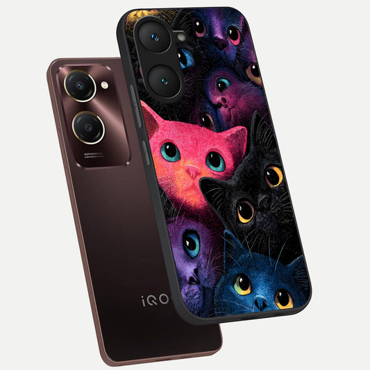  Cosmic Cats Dreams phone case for iQOO Z9 lite showing premium glass back cover with detailed artwork