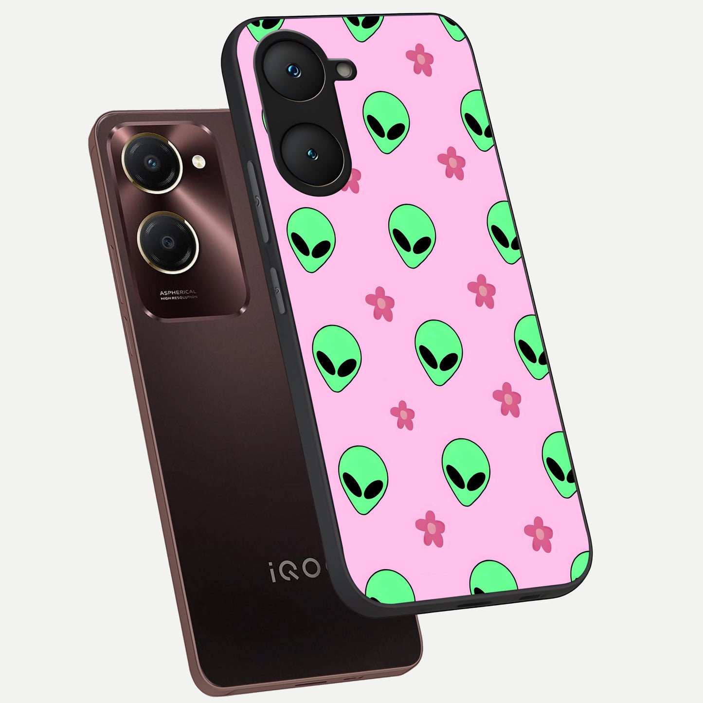  Cosmic Cute Crush phone case for iQOO Z9 lite showing premium glass back cover with detailed artwork