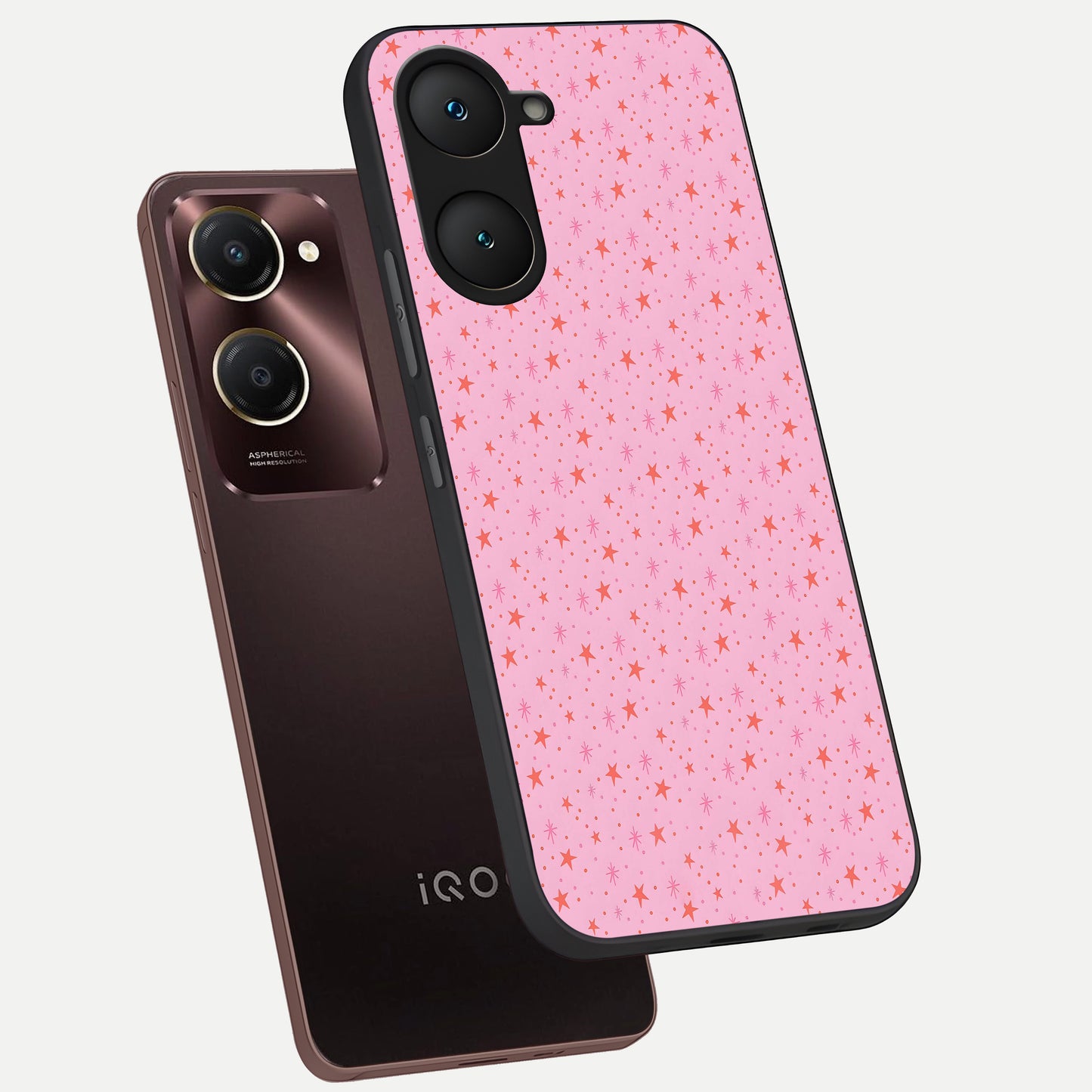  Cosmic Pink Sparkle phone case for iQOO Z9 lite showing premium glass back cover with detailed artwork