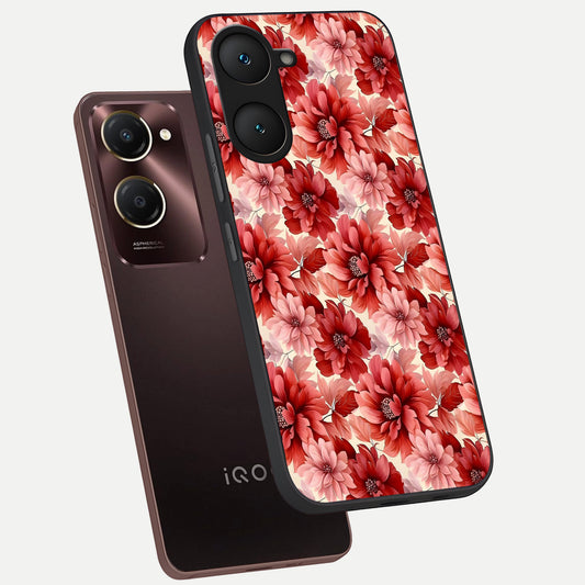  Crimson Love Petals phone case for iQOO Z9 lite showing premium glass back cover with detailed artwork
