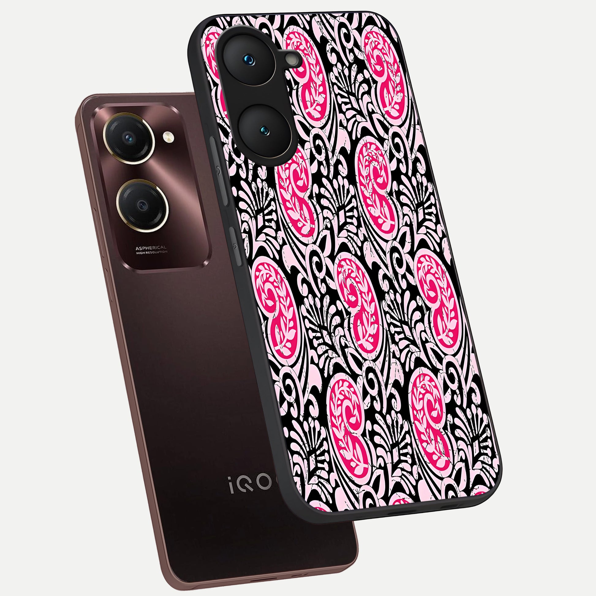  Crimson Paisley Charm phone case for iQOO Z9 lite showing premium glass back cover with detailed artwork