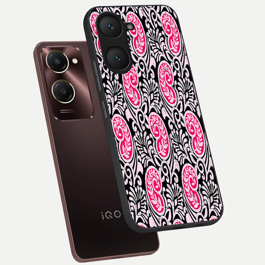  Crimson Paisley Charm phone case for iQOO Z9 lite showing premium glass back cover with detailed artwork