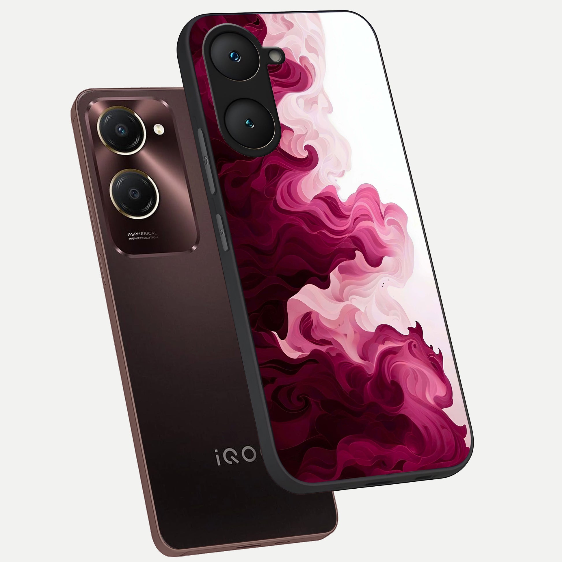  Crimson Wave Flow phone case for iQOO Z9 lite showing premium glass back cover with detailed artwork