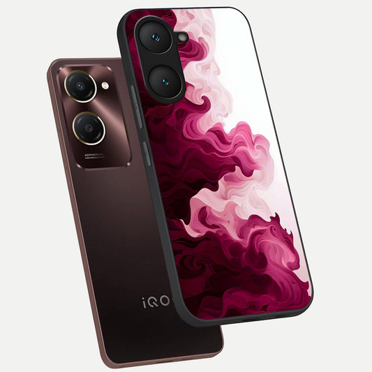  Crimson Wave Flow phone case for iQOO Z9 lite showing premium glass back cover with detailed artwork