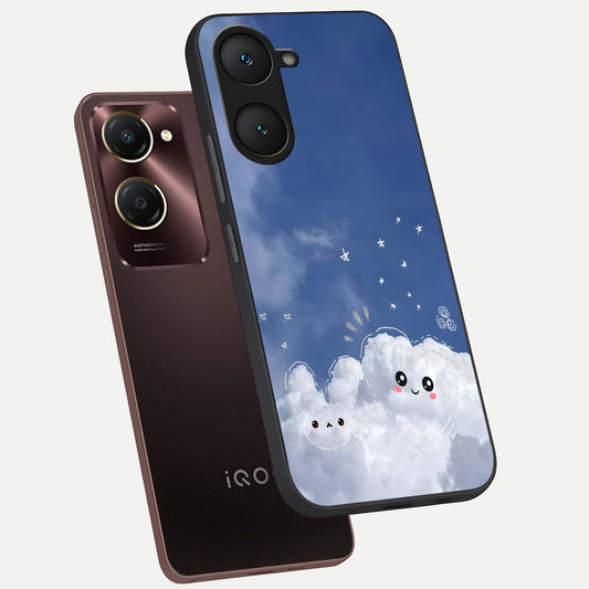  Cute Blossom Cloud phone case for iQOO Z9 lite showing premium glass back cover with detailed artwork