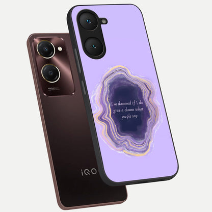  Damned People Quote phone case for iQOO Z9 lite showing premium glass back cover with detailed artwork