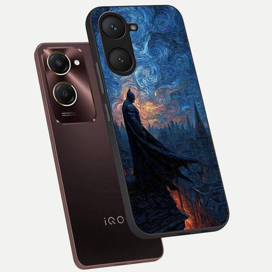  Dark Knight Dusk phone case for iQOO Z9 lite showing premium glass back cover with detailed artwork