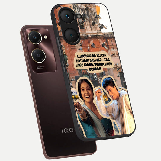  Desi Retro Vibes phone case for iQOO Z9 lite showing premium glass back cover with detailed artwork