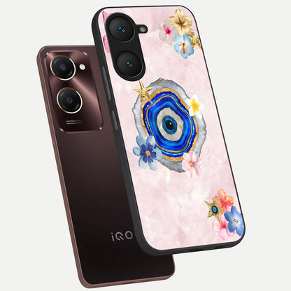  Divine Aura Bloom phone case for iQOO Z9 lite showing premium glass back cover with detailed artwork