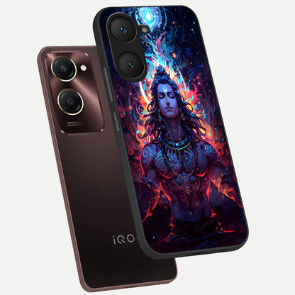  Divine Fire Shiv phone case for iQOO Z9 lite showing premium glass back cover with detailed artwork