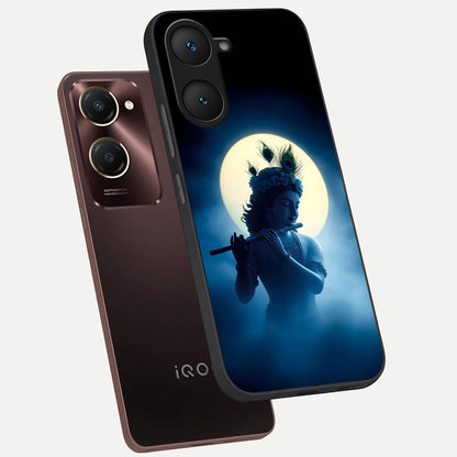  Divine Moon Flute phone case for iQOO Z9 lite showing premium glass back cover with detailed artwork
