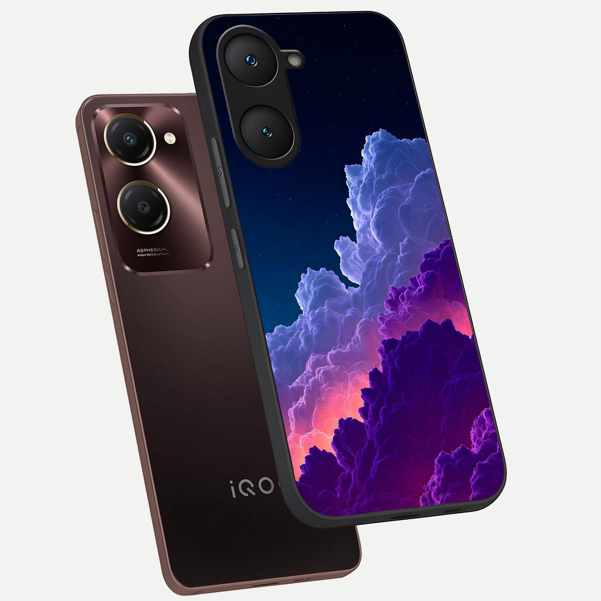  Dreamy Cloud Skies phone case for iQOO Z9 lite showing premium glass back cover with detailed artwork