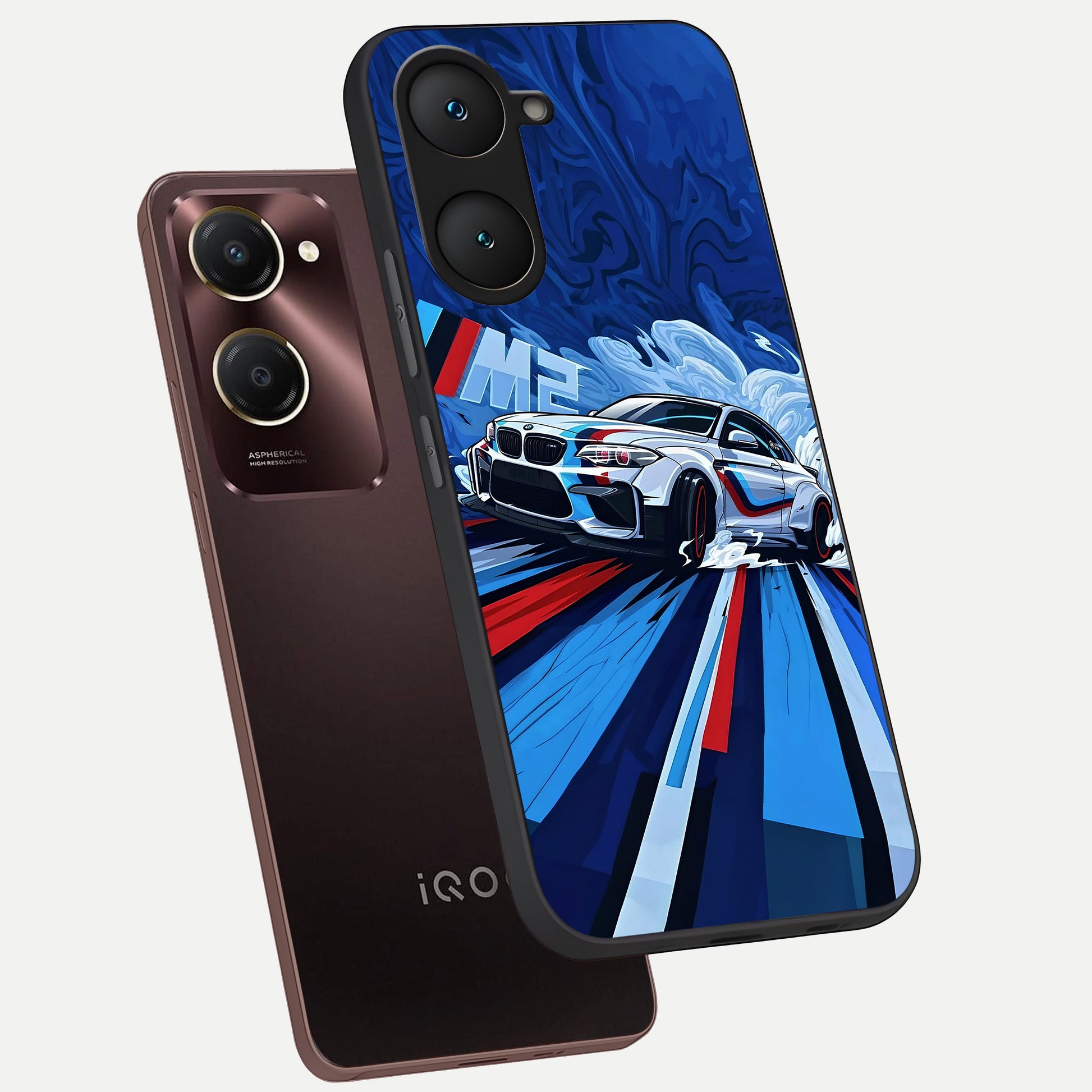  Drift Power Rush phone case for iQOO Z9 lite showing premium glass back cover with detailed artwork