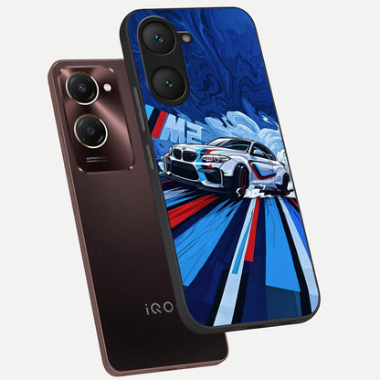 Drift Power Rush phone case for iQOO Z9 lite showing premium glass back cover with detailed artwork
