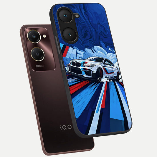  Drift Power Rush phone case for iQOO Z9 lite showing premium glass back cover with detailed artwork