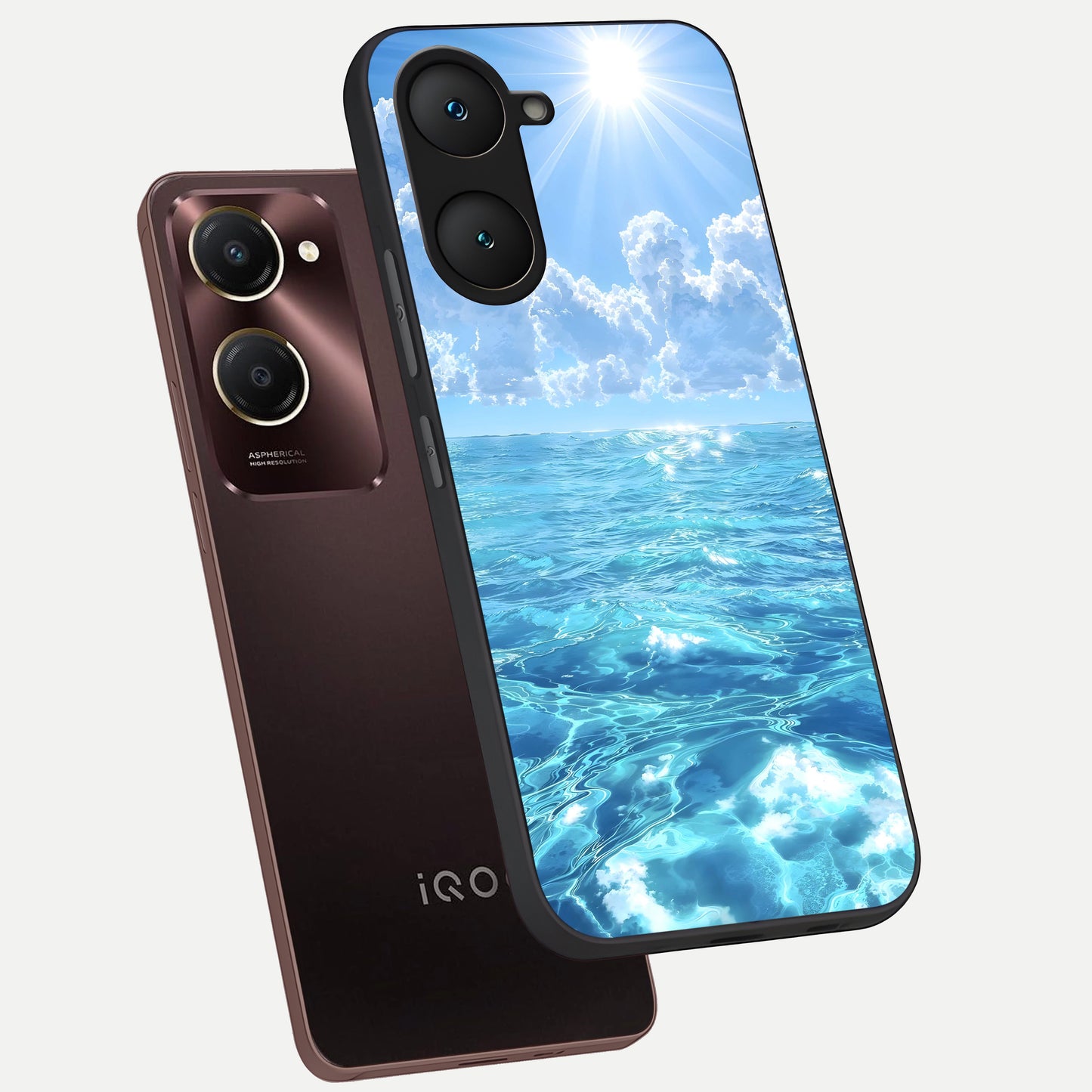  Endless Ocean Horizon phone case for iQOO Z9 lite showing premium glass back cover with detailed artwork
